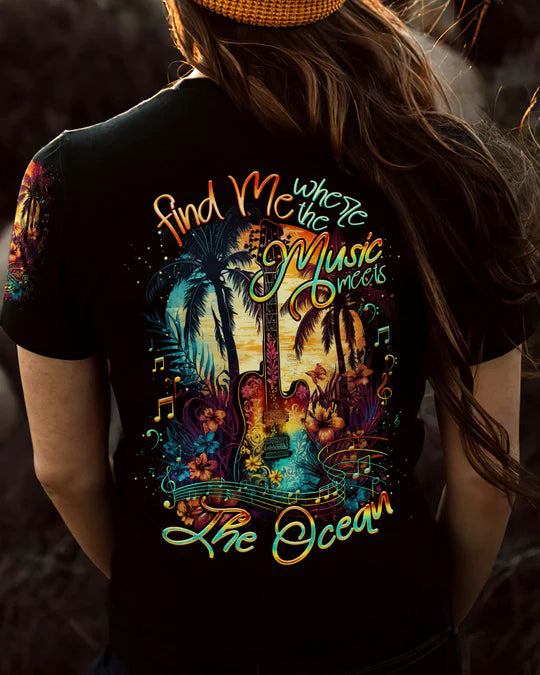 EMBROIDERED - FIND ME WHERE THE MUSIC MEETS THE OCEAN GUITAR ALL OVER PRINT - 3D CLOTHING - ABD07230424.