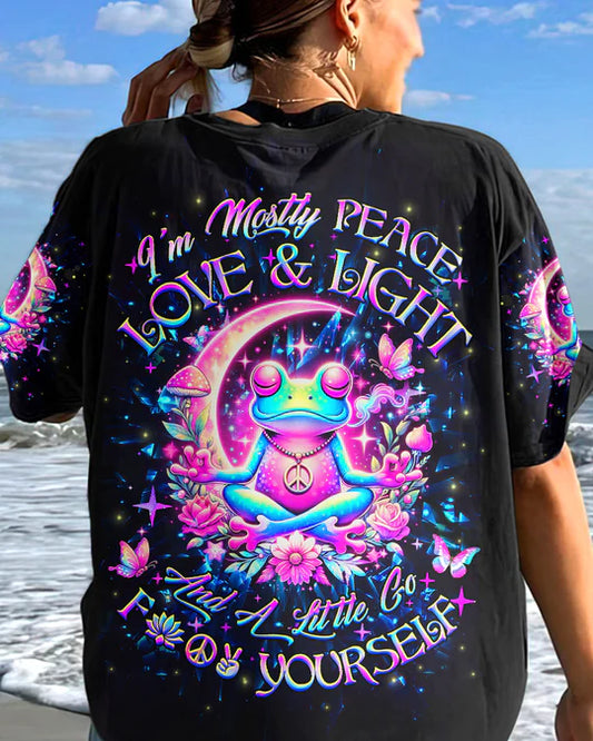 EMBROIDERED - I'M MOSTLY PEACE LOVE AND LIGHT FROG ALL OVER PRINT - 3D CLOTHING - ABD06020524.
