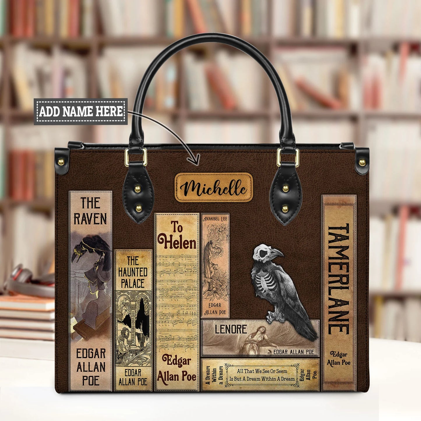 EMBROIDERED Libro Handbags - Edgar Allan Poe - EDBR01250424.