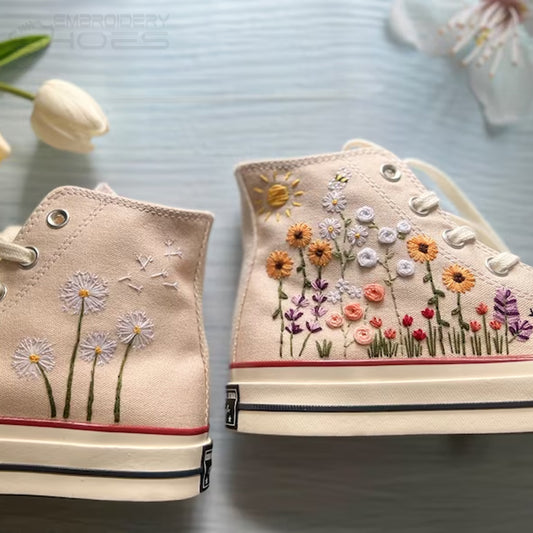 Embroidery Shoes Canvas Shoes, Personalized Shoes, Embroidered Sunflower Garden.