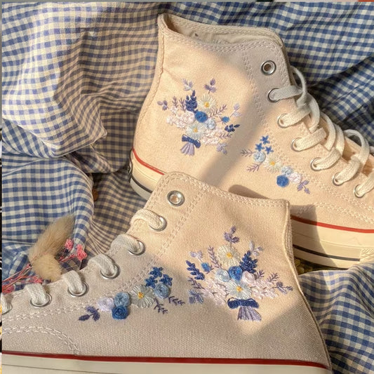 Embroidery Shoes Canvas Shoes, Personalized Shoes, Embroidered Flower Wedding.
