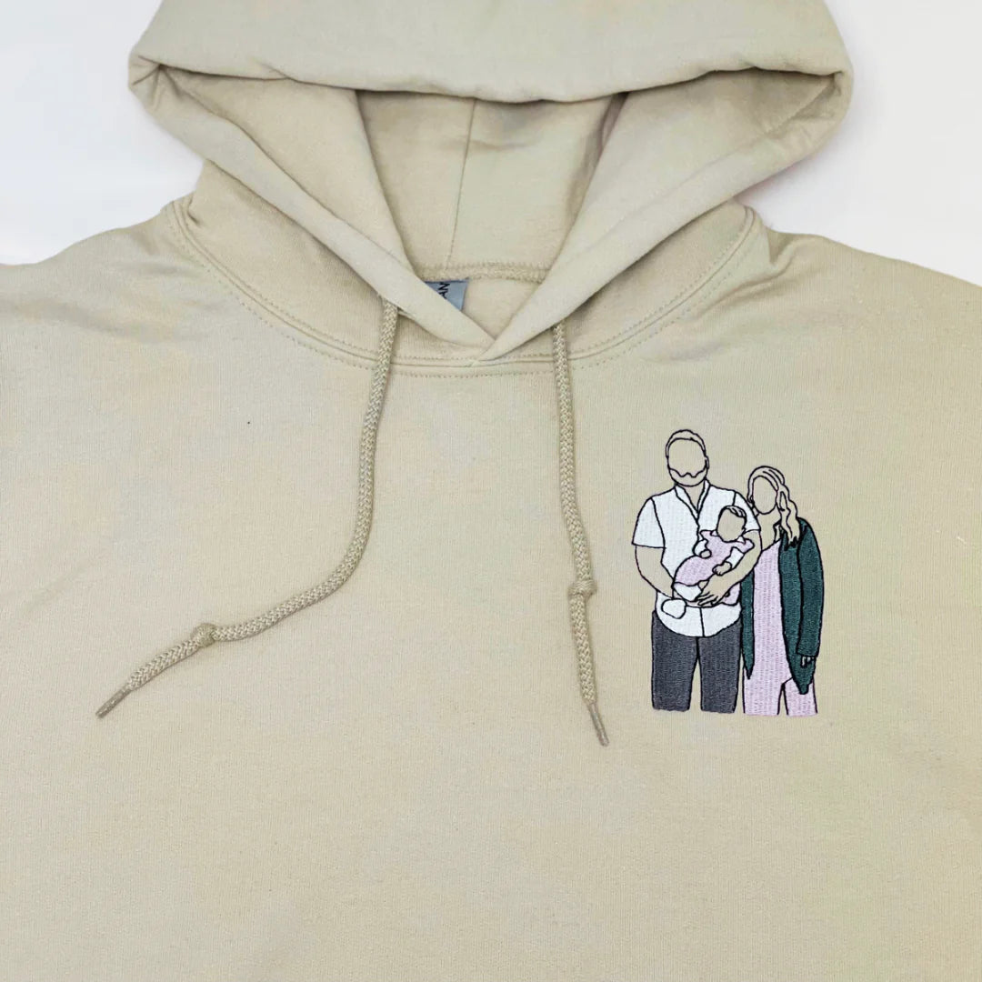 Embroidered Hoodie, Custom Embroidered Portrait Photo Sweatshirt, Hoodie, T-Shirt, Embroidered Clothing, Custom Embroidery,EBDHD03091123.