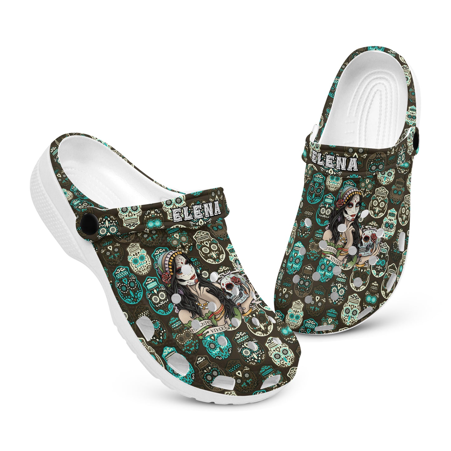 EShoes Personalized Clogs, Memento Vivere Women Tattoo Skull, Custom Name Clogs.