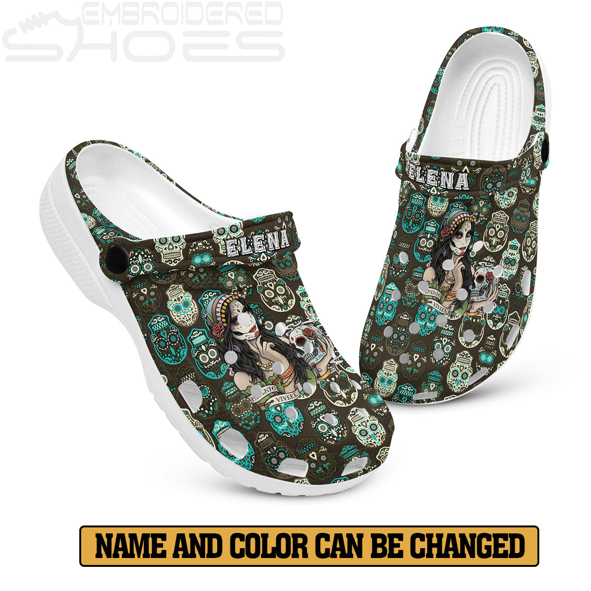 EShoes Personalized Clogs, Memento Vivere Women Tattoo Skull, Custom Name Clogs.