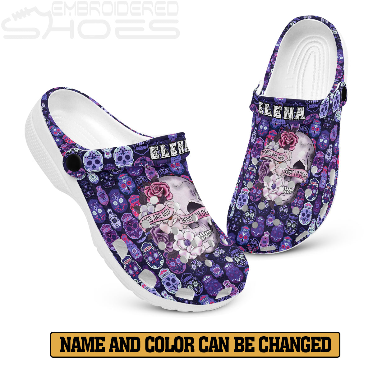 EShoes Personalized Clogs, Rose Are Red Inside I'm Dead, Custom Name Clogs.