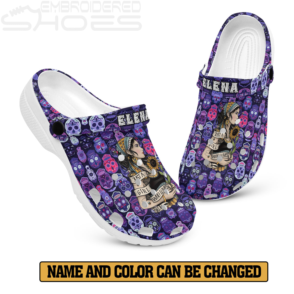 EShoes Personalized Clogs, Just A Girl Who Loves Skull, Custom Name Clogs.