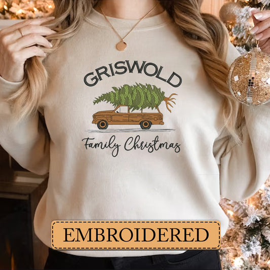 Embroidered Sweatshirt, Griswold's Tree Farm Adventure Christmas Caravan Embroidered Sweatshirt, Hoodie, T-Shirt, Embroidered Clothing, Custom Embroidery, EBDHD18251123.