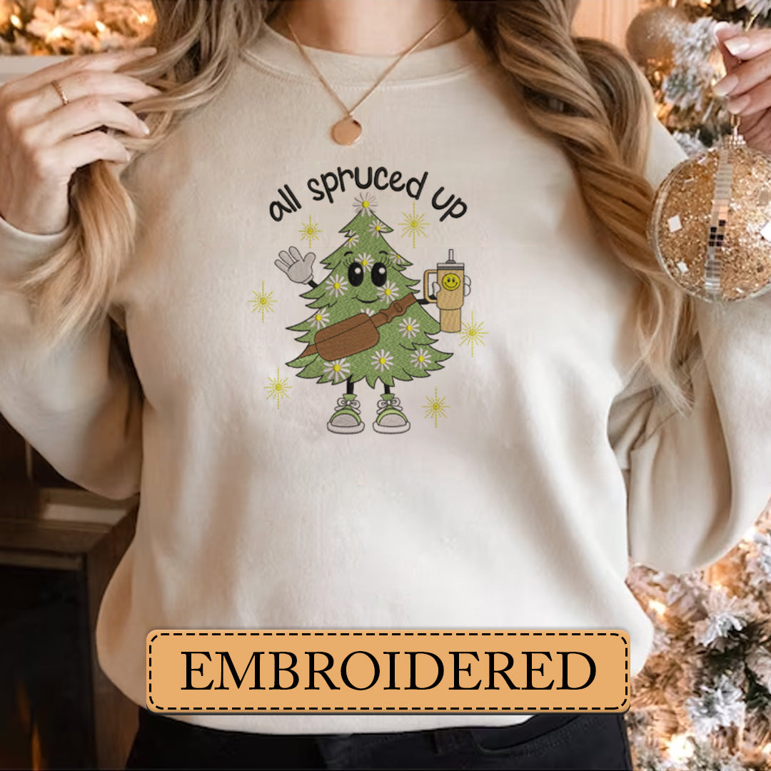 Embroidered Sweatshirt, All Spruced Up, Festive Pine and Accessories Embroidered Sweatshirt, Hoodie, T-Shirt, Embroidered Clothing, Custom Embroidery, EBDHD09251123.