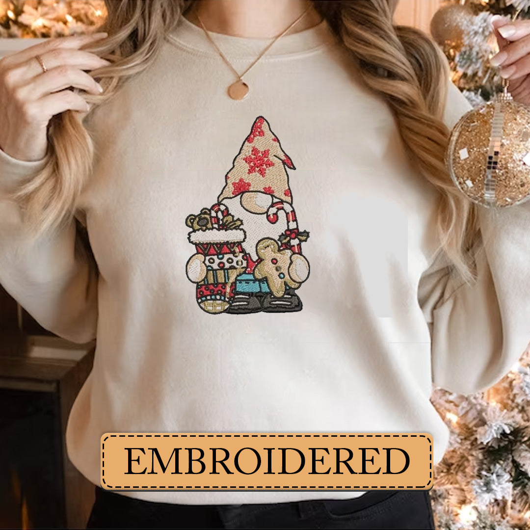 Embroidered Sweatshirt, Joyful Elf Trio Merry Christmas Embroidered Sweatshirt, Hoodie, T-Shirt, Embroidered Clothing, Custom Embroidery, EBDHD13251123.