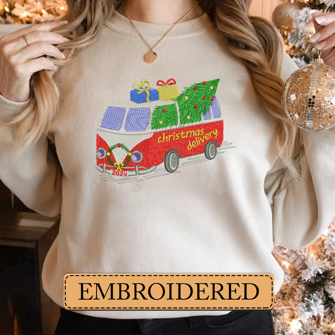 Embroidered Sweatshirt, Griswold's Tree Farm Adventure Christmas Caravan Embroidered Sweatshirt, Hoodie, T-Shirt, Embroidered Clothing, Custom Embroidery, EBDHD18251123.