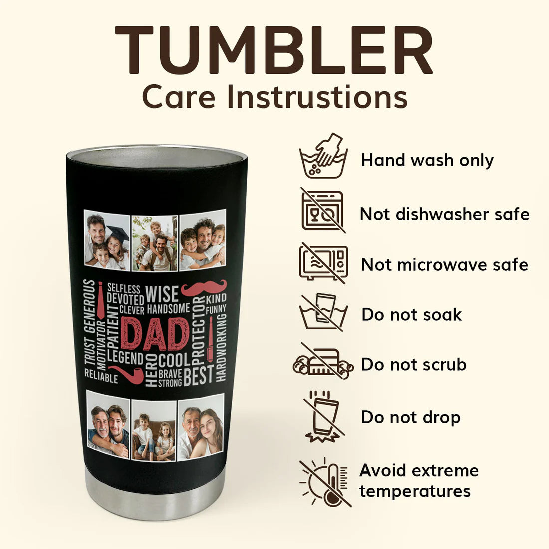 SHOESEMBROIDERED 20,30,40 Oz Stainless Tumbler - Dad Hero Handsome - Perfect for Every Occasion - EBDR01160524