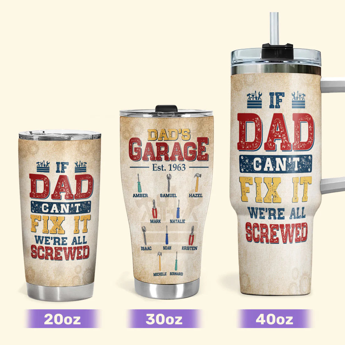 SHOESEMBROIDERED 20,30,40 Oz Stainless Tumbler - Dad's Garage - Perfect for Every Occasion - EBDR01160524