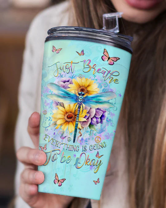 SHOESEMBROIDERED 20,30,40 Oz Stainless Tumbler - JUST BREATHE DRAGONFLY - Perfect for Every Occasion - EBDR01160524