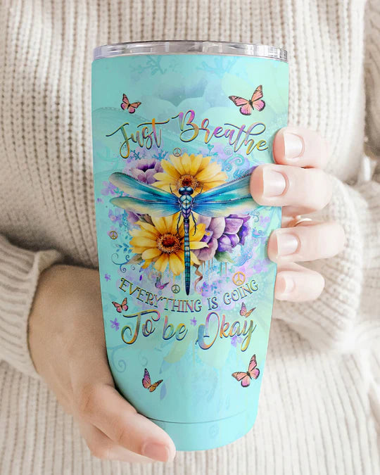 SHOESEMBROIDERED 20,30,40 Oz Stainless Tumbler - JUST BREATHE DRAGONFLY - Perfect for Every Occasion - EBDR01160524