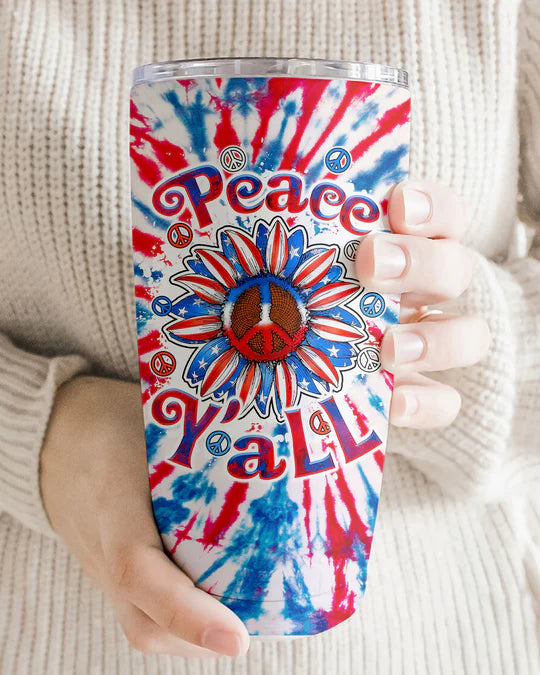 SHOESEMBROIDERED 20,30,40 Oz Stainless Tumbler - PEACE Y'ALL SUNFLOWER AMERICA TIE DYE - Perfect for Every Occasion - EBDR01160524