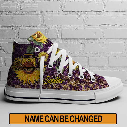 EShoes Personalized  Canvas Shoes, Just A Girl Who Loves Sunflower Shoes, Custom Name Shoes.