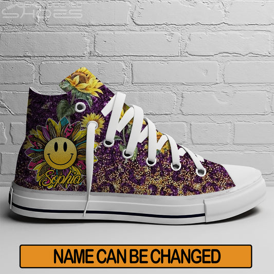 EShoes Personalized Canvas Shoes, Funny Smile Emoji Shoes, Custom Name Shoes.