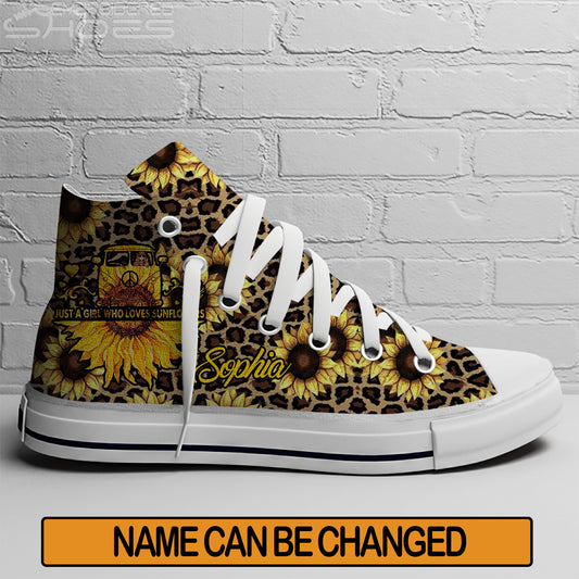 EShoes Personalized Canvas Shoes, Just A Girl Who Loves Sunflower Shoes, Custom Name Shoes.