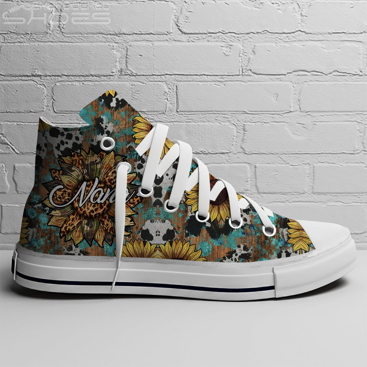 Personalized Flower Women's Canvas Shoes, Sunflower Shoes, Cowboy Shoes, Custom Nickname Shoes.