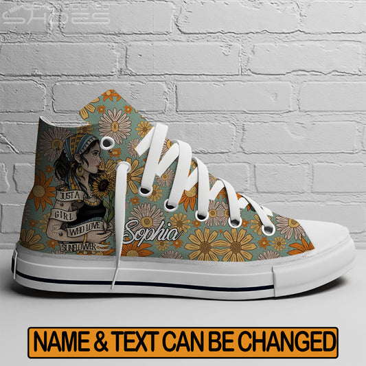 EShoes Personalized Women's Canvas Shoes, Just A Girl Who Love Sunflower Shoes, Custom Name Shoes.