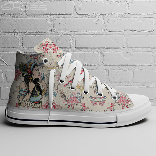 EShoes Personalized Women's Canvas Shoes, Just A Girl Who Love Hummingbird Shoes, Custom Name Shoes.