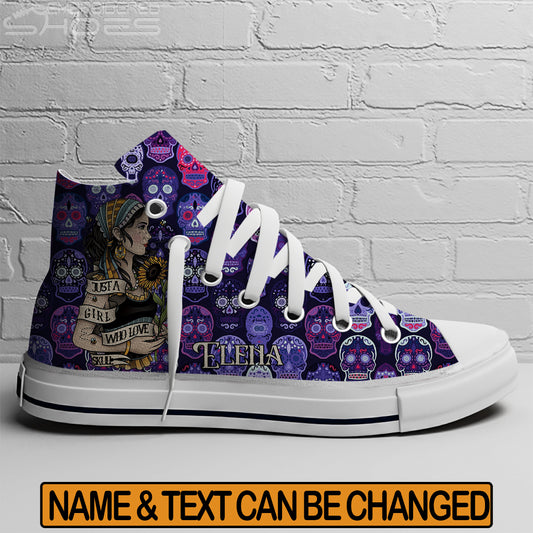 EShoes Personalized Women's Canvas Shoes, Just A Girl Who Loves Skulls, Custom Name Shoes.