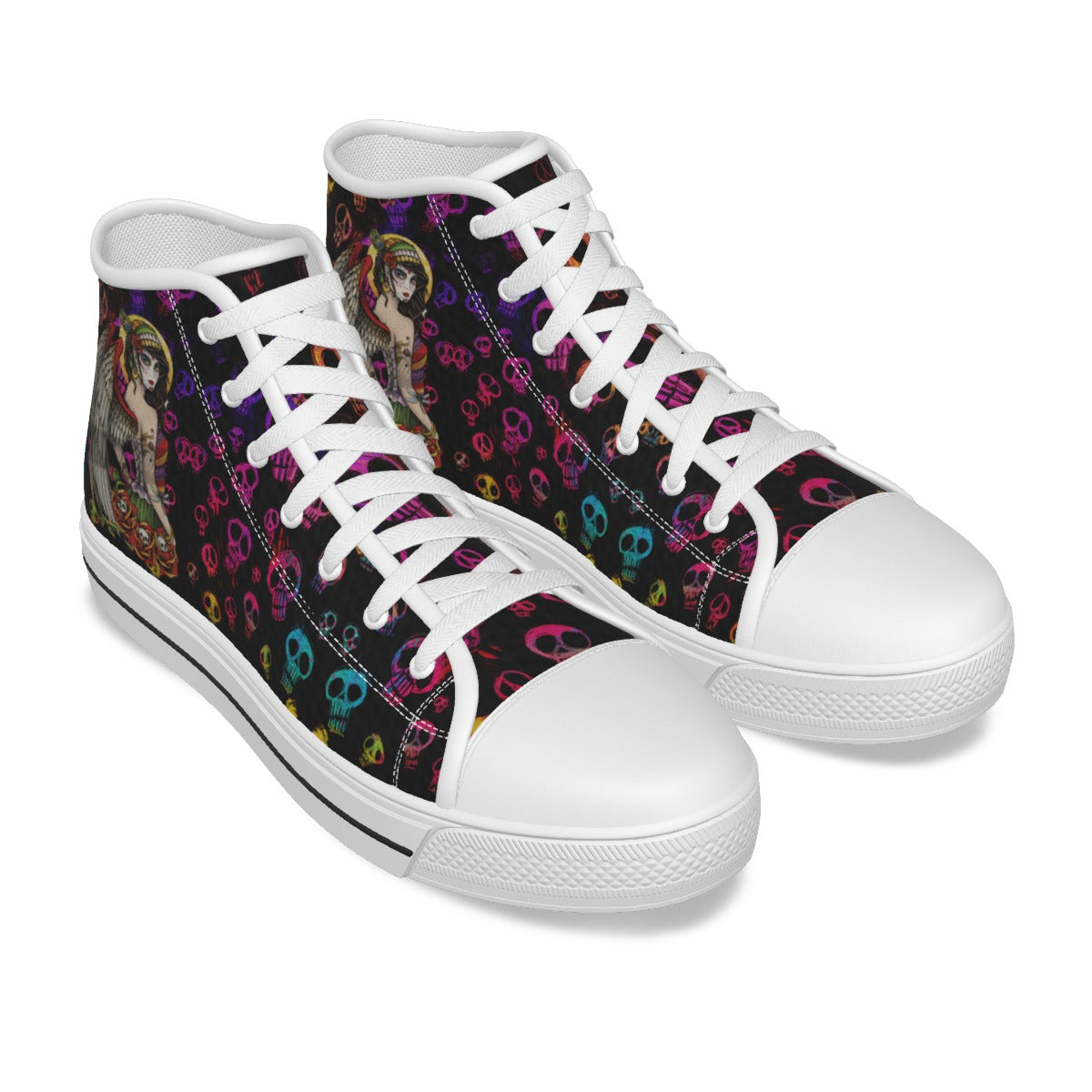 EShoes Personalized Women's Canvas Shoes, Skull Mexican Girl With Wing, Custom Name Shoes.