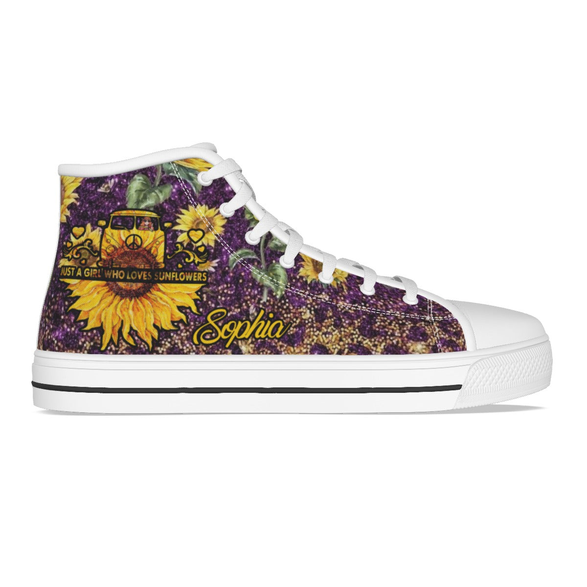 EShoes Personalized  Canvas Shoes, Just A Girl Who Loves Sunflower Shoes, Custom Name Shoes.