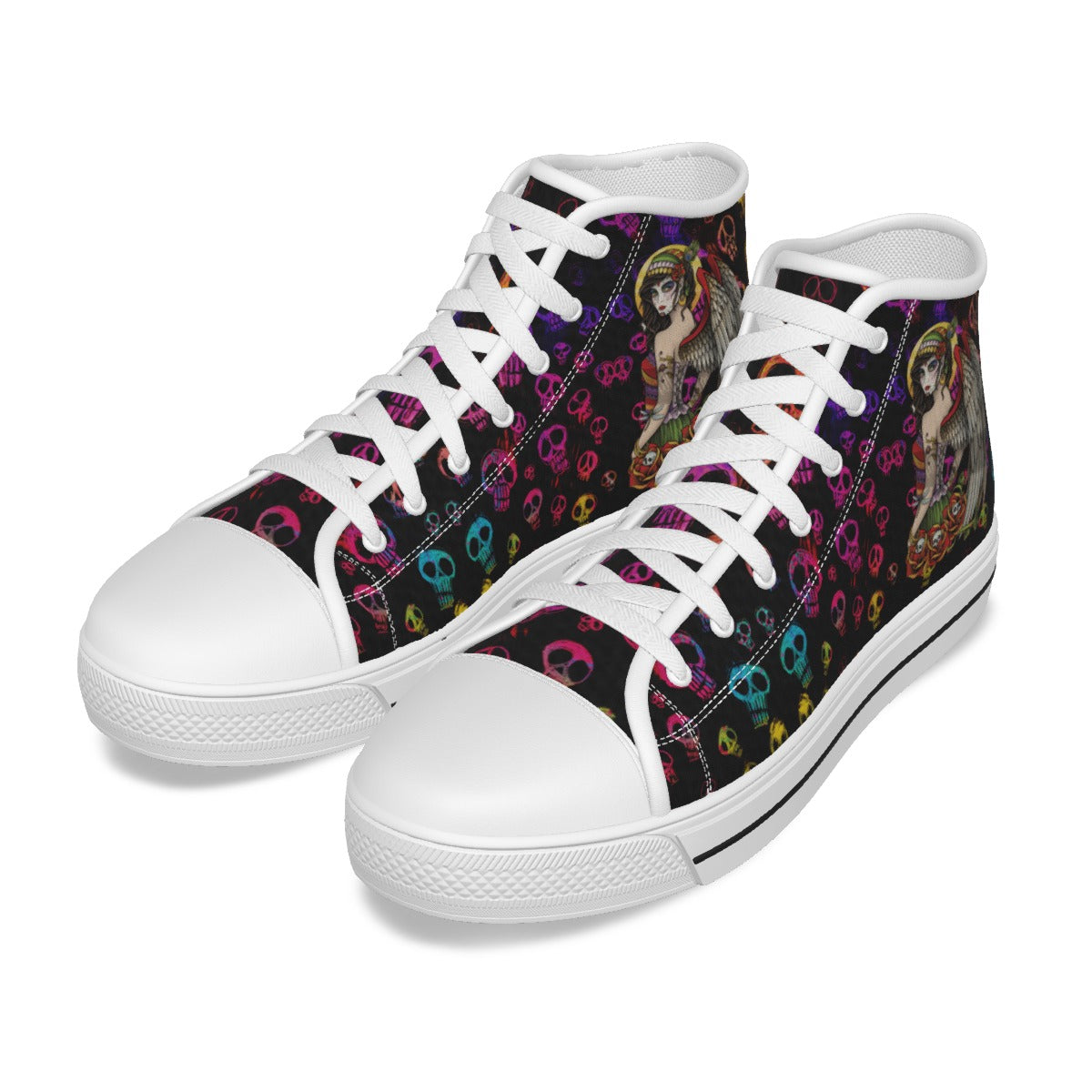 EShoes Personalized Women's Canvas Shoes, Skull Mexican Girl With Wing, Custom Name Shoes.