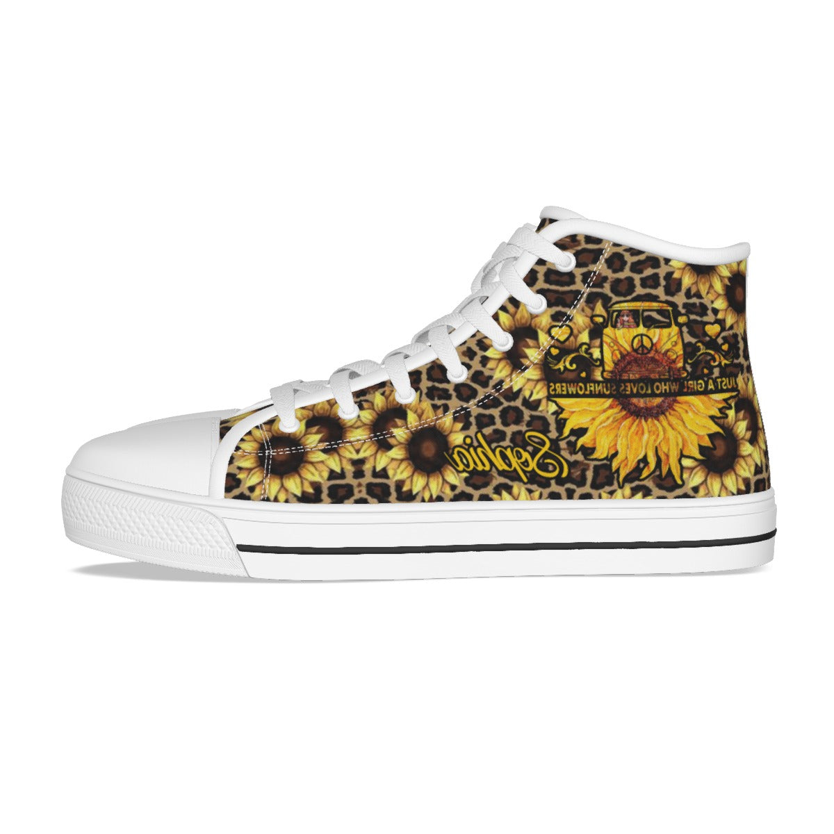 EShoes Personalized Canvas Shoes, Just A Girl Who Loves Sunflower Shoes, Custom Name Shoes.