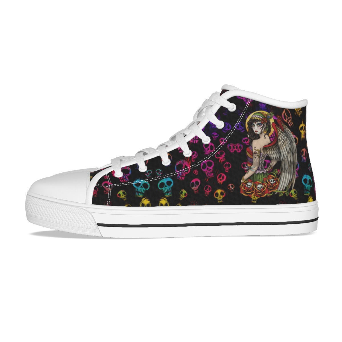 EShoes Personalized Women's Canvas Shoes, Skull Mexican Girl With Wing, Custom Name Shoes.