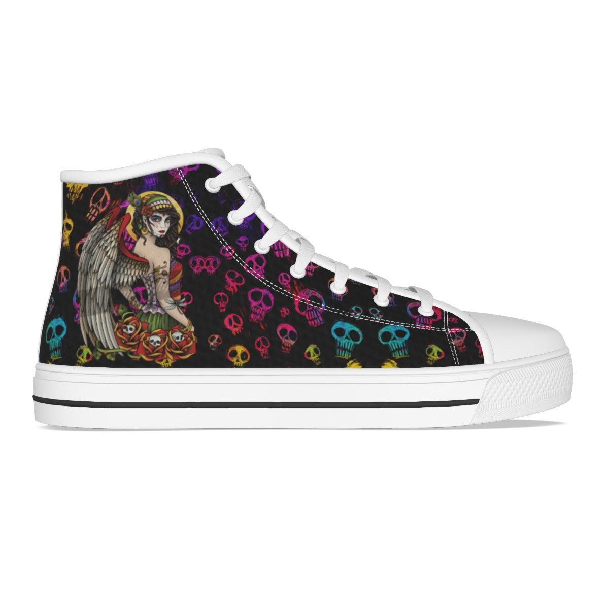 EShoes Personalized Women's Canvas Shoes, Skull Mexican Girl With Wing, Custom Name Shoes.