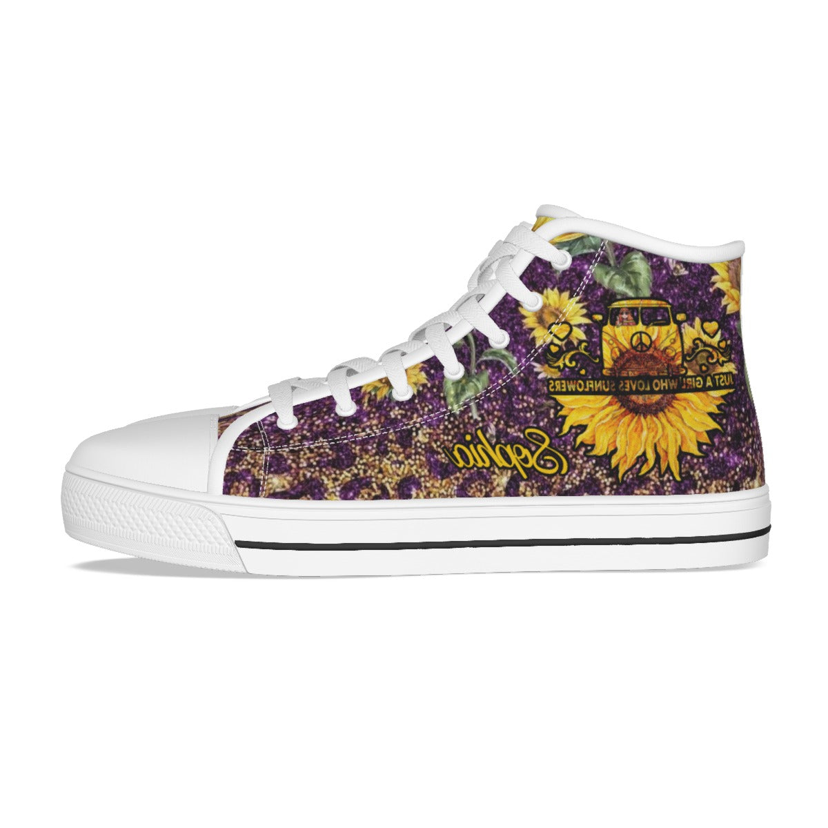 EShoes Personalized  Canvas Shoes, Just A Girl Who Loves Sunflower Shoes, Custom Name Shoes.