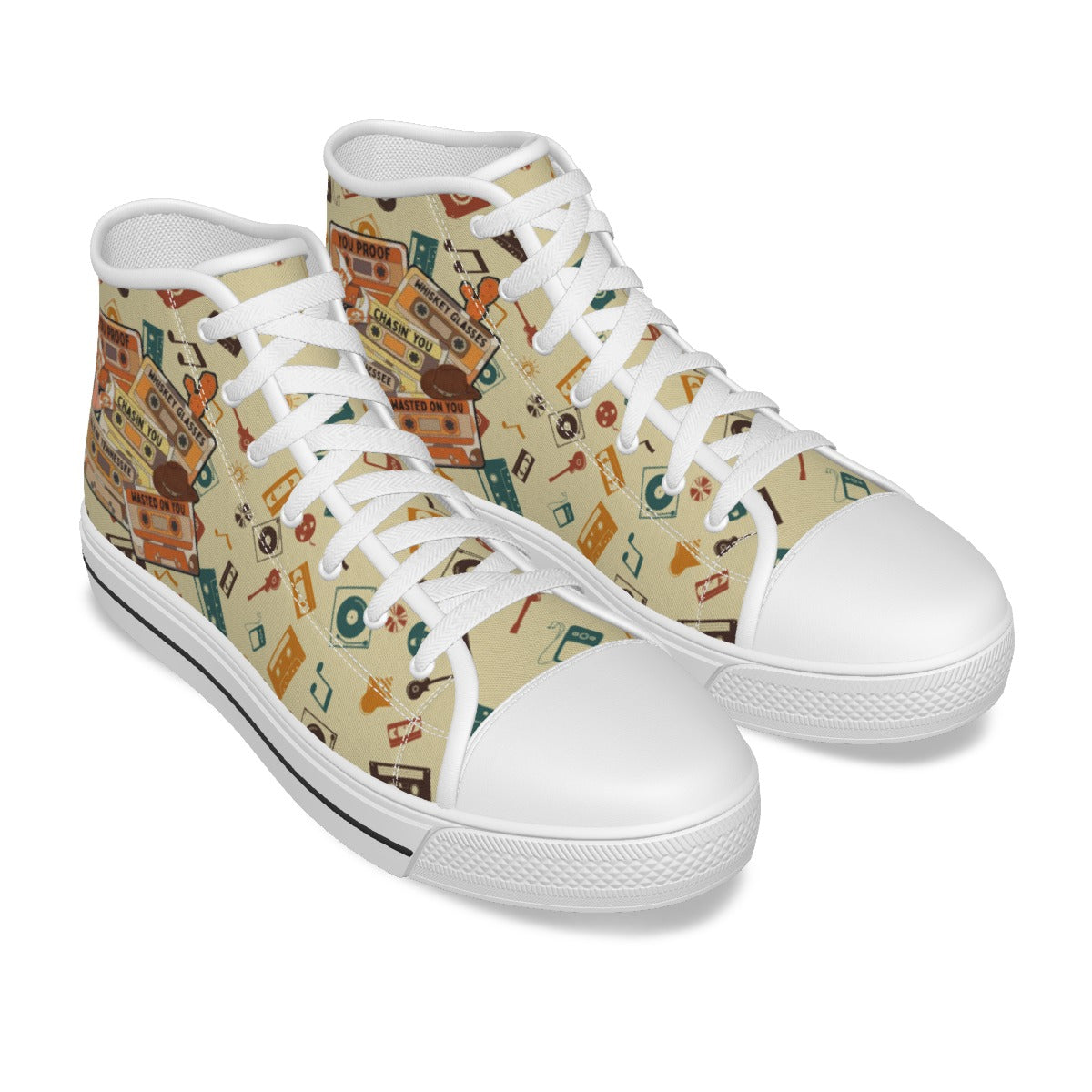 EShoes Personalized Women's Canvas Shoes, Cassette Tape Retro Flower, Custom Name Shoes.