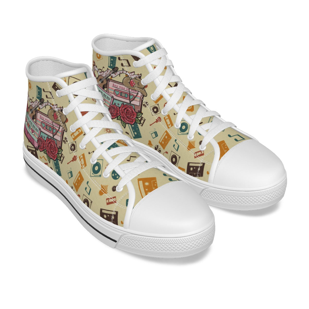 EShoes Personalized Women's Canvas Shoes, Cassette Tape Retro Cowboy Shoes, Custom Name Shoes.