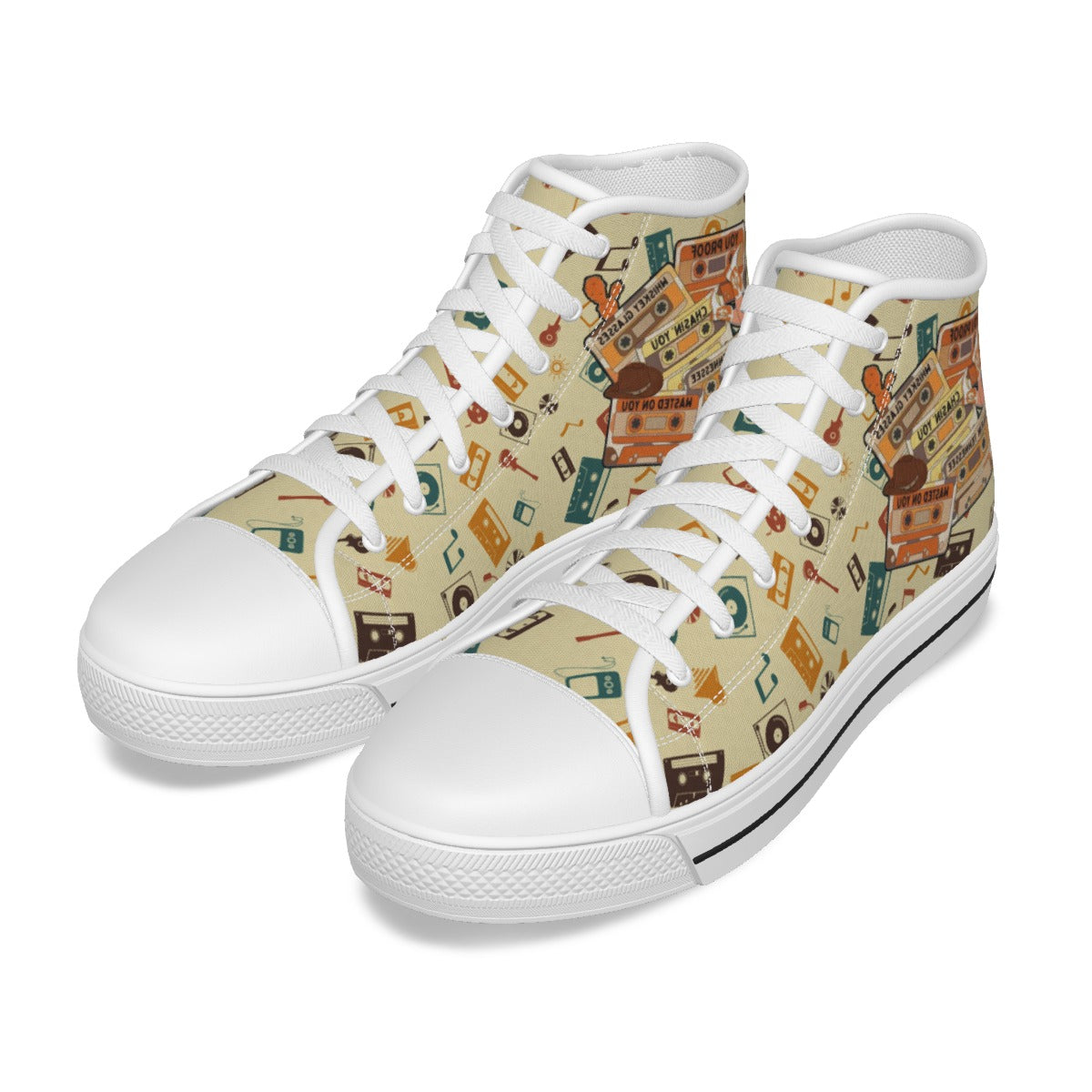 EShoes Personalized Women's Canvas Shoes, Cassette Tape Retro Flower, Custom Name Shoes.