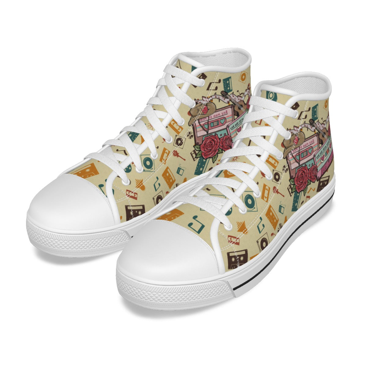 EShoes Personalized Women's Canvas Shoes, Cassette Tape Retro Cowboy Shoes, Custom Name Shoes.